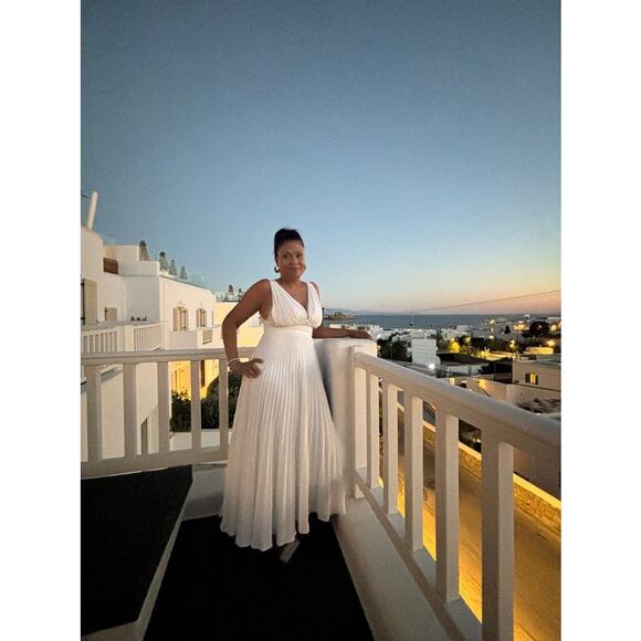 TOME White Accordion Pleated Sleeveless Flowy Bridal Maxi Dress Size 6 - Picture 1 of 13